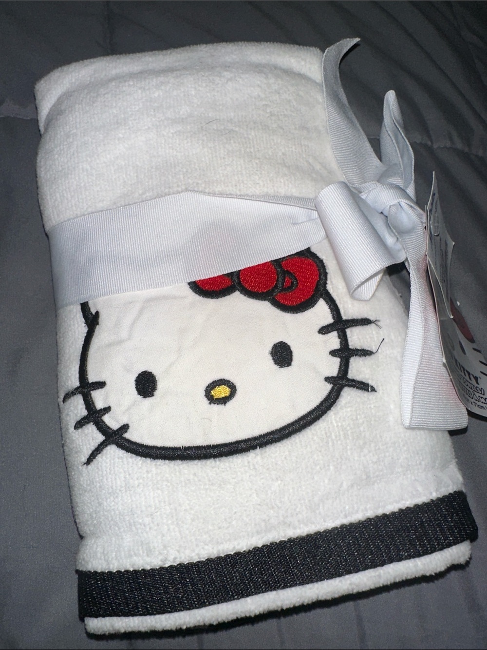 Hello Kitty White Towel with Red Bow Accent